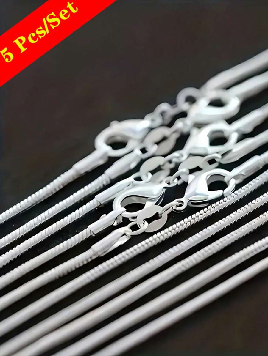 5 Peças Conjunto de Colares de Corrente de Cobra Prateada de Cobre de Alta Qualidade com Corrente de Clavícula e Conjunto de Joias de Corrente de Osso de Cobra Minimalista de 18-30 Polegadas para Férias e Moda