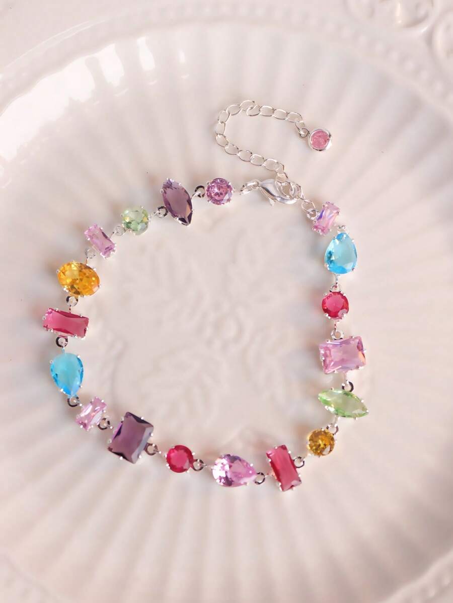 Bracelet orné de zircones cubiques colorées, élégant et polyvalent, idée cadeau à la mode pour un ami