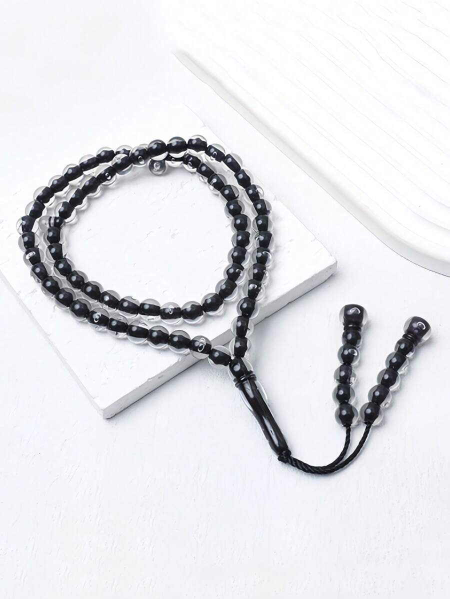 66 piezas de 8mm Pulsera de cuentas de cristal llanas con borlas, cuentas de rosario árabe