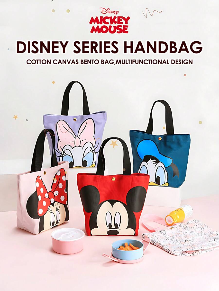 Disney Bolsa portátil para el almuerzo con diseño de dibujos animados de Disney, estilo Minnie Mouse, linda para estudiantes, trabajadores de oficina, picnics, almuerzos