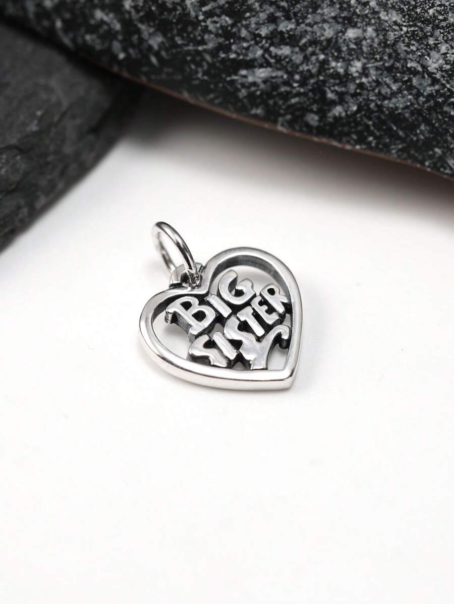 1pc Simple And Unique 925 Sterling Silver "Big Sister" Heart Charm DIY Pendant Delicate Jewelry Gift For Women Or Men