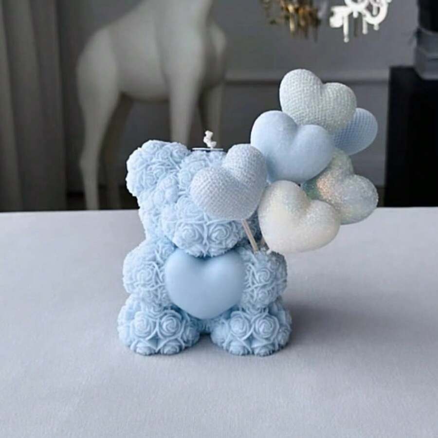 Stampo in silicone morbido a forma di orsetto a cuore, per argilla, pietra ollare, cera per realizzare candele fai-da-te
