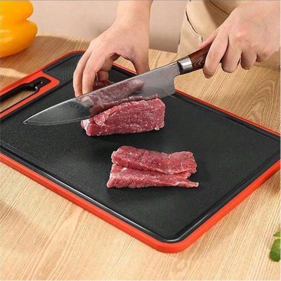 4 In 1 Multifunctional Double-Sided Defrosting Tray Chopping Blocks Wheat Straw PP Aluminium Alloy Knife Sharpener Cutting Board