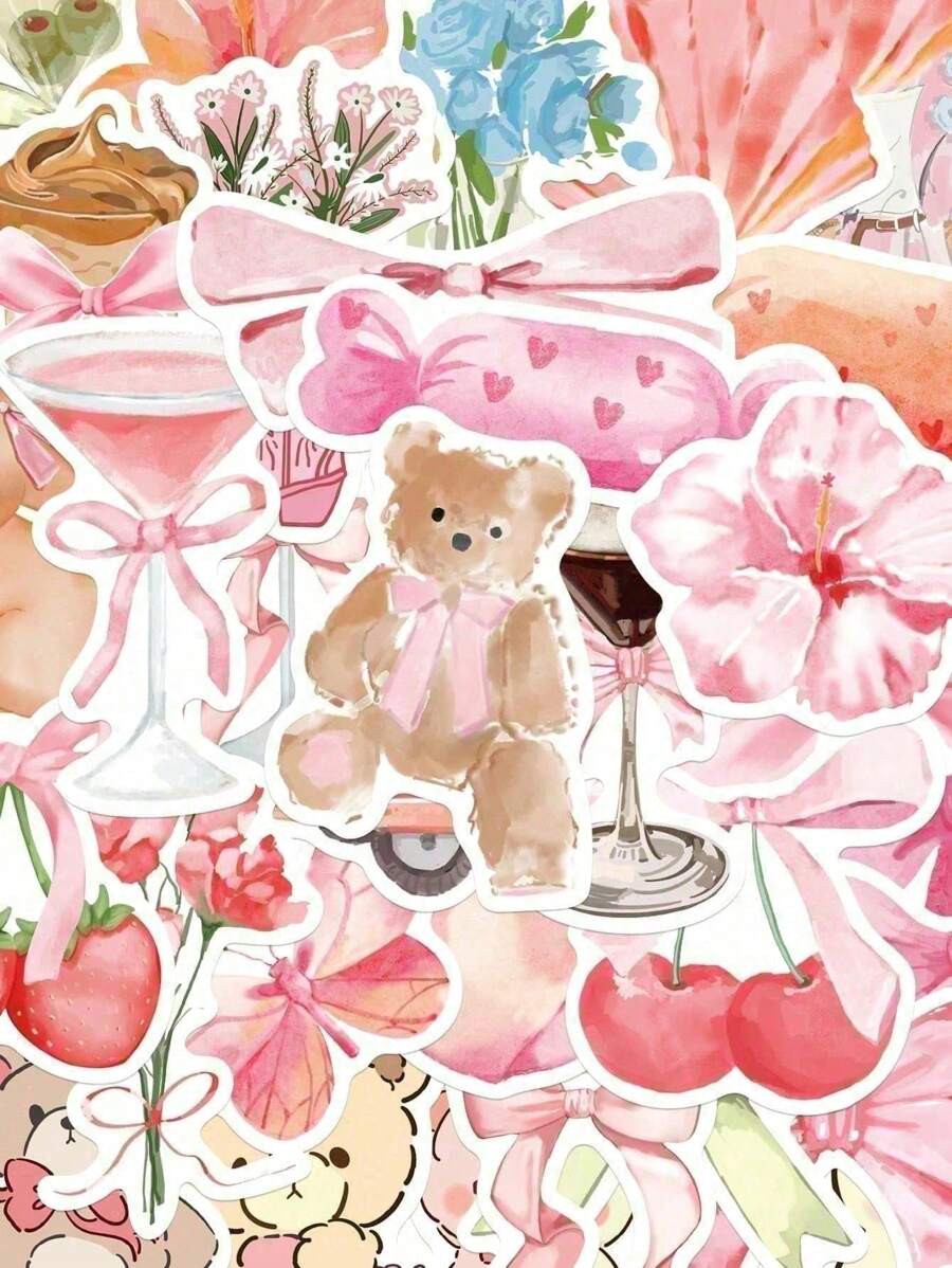 50pcs Pink Series Stickers For Laptop, Notebook, Phone Case, Decoration Back To School
