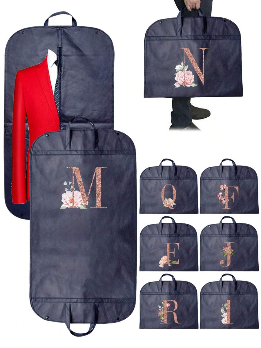 Portable Dustproof Clothing Covers Nonwovens Waterproof Clothes Dust Cover Tote Bags Rose Gold Initials A To Z Letter Pattern Clothes Dust Case Dress Protector Garment Bags Outdoors Close Organizer Dress Cover Suit Coat Storage Bag Garment Bags Wardrobe Hanging Garment Protector Cover Bag