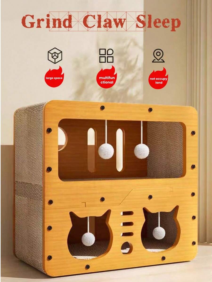 1 pieza Cama y poste rascador para gato 2 en 1, nido de mascota de estilo sencillo y fresco