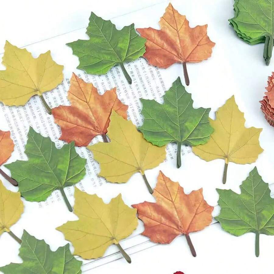 100pcs Maple Leaf Shaped Sticky Notes, Faux Leaf Decorative Memo Pads, Creative Maple Leaf Memo Sticker
