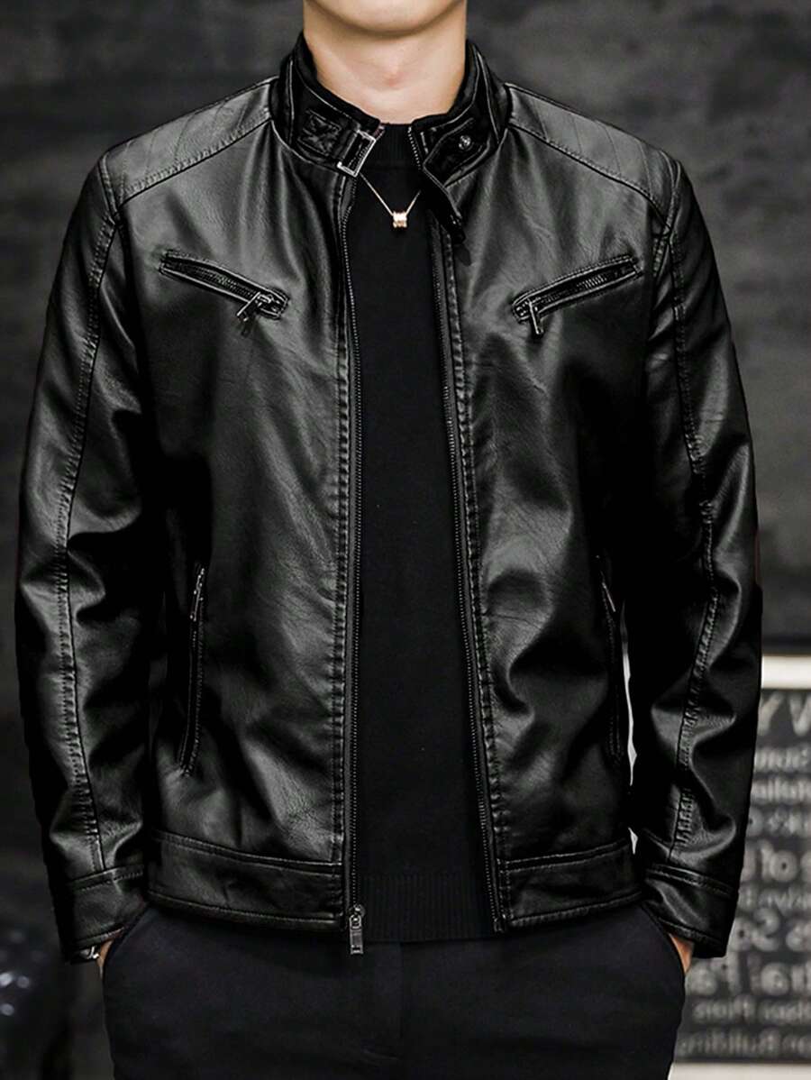 Herren Herbst Outdoor Radfahren Motorrad Lederjacke