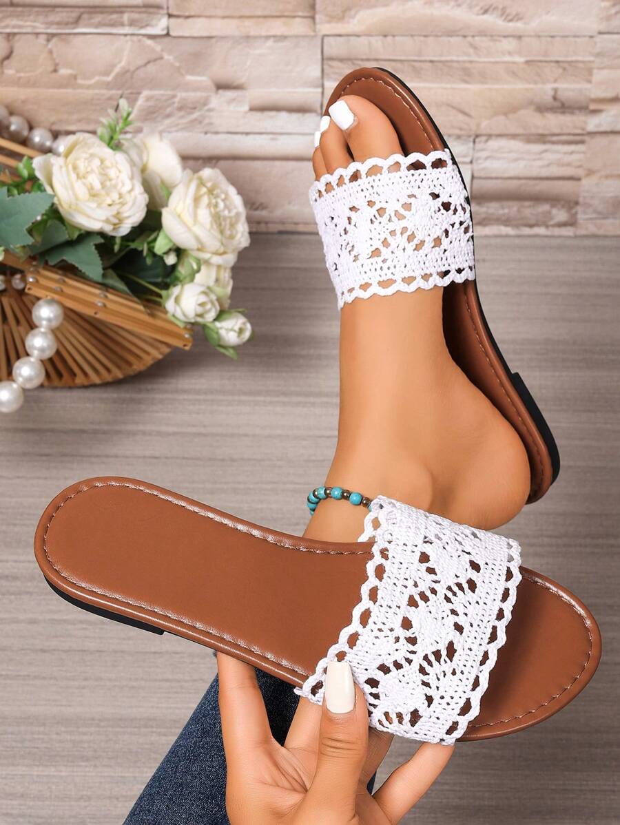 Women's Round Toe Casual Flat Slippers, Summer Open Toe Sandals