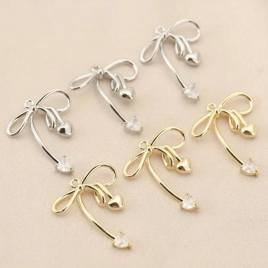 2/4/6Pcs Cubic Zirconia Bow Pendants, Bow Jewelry Accessories For Necklace Making And DIY Crafts