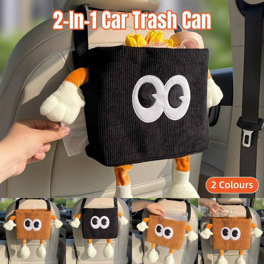 2in1 Car Wastebasket And Tissue Box Multifunctional Car Storage Bucket Organizer