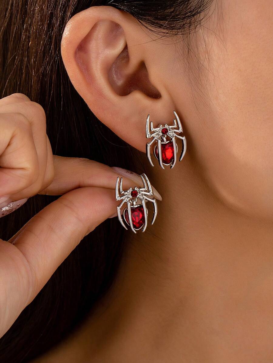 1 Pair Fashion Punk Spider Design Stud Earrings, Suitable For Women Street Style, Party, Commute