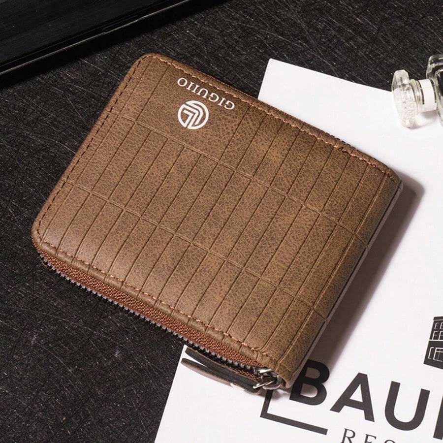Men's Short Wallet, With Embossed Texture, Vintage Classic Soft Leather Wallet, Large Capacity, Zip Closure, Multiple Compartments And Card Slots, Suitable As Men's Gift, Back To School Gift, Graduation Gift