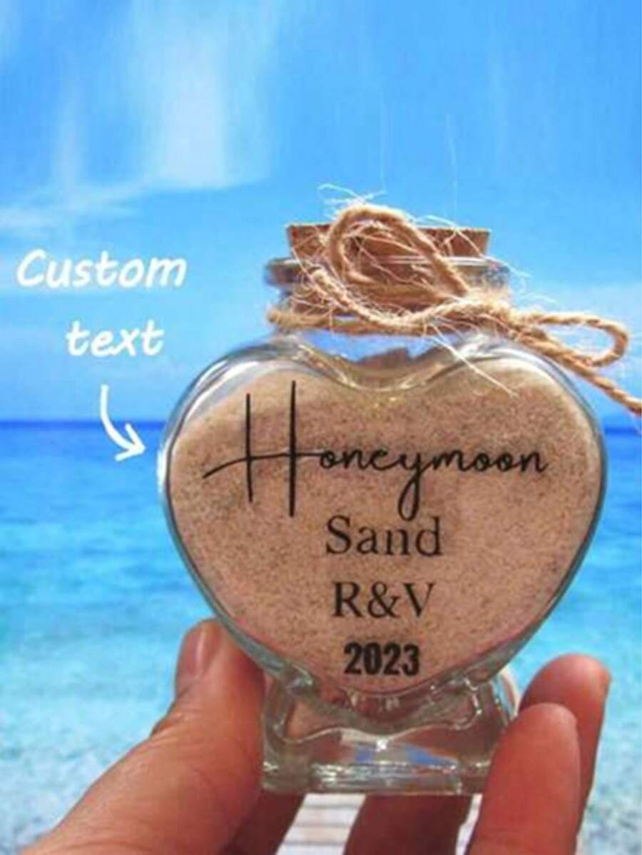 1 pièce de bocal de sable personnalisé en forme de cœur, cadeau de mariage souvenirs, cadeaux de lune de miel pour le couple, souvenir de vacances à la plage avec bouteille personnalisée avec un bouchon en liège, cadeau pour enterrement de vie de jeune fille, cadeau de mariage, cadeau de fiançailles, cadeau de lune de miel