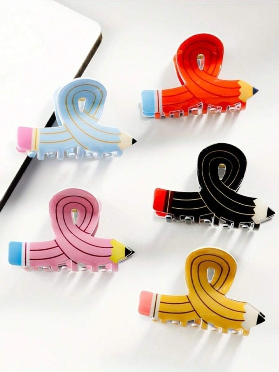 1 pieza Pinza para el cabello con forma de lápiz linda - Accesorio para el cabello de estilo universitario con rayas vibrantes y punta de goma, adecuado para la temporada de regreso a clases, uso diario y regalos festivos