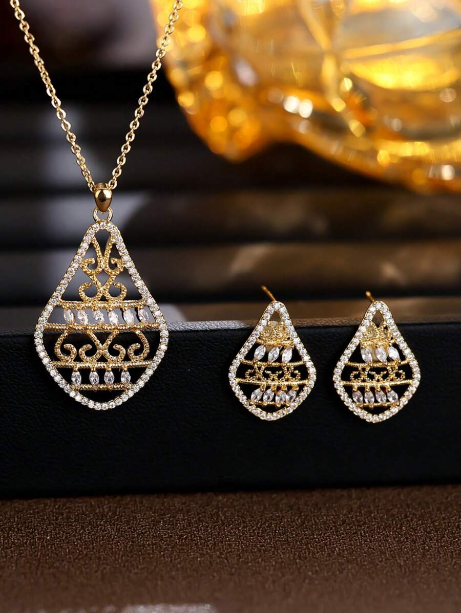 Set de 2 piezas de joyería de collar y aretes con diseño clásico y elegante a cuadros, adecuado para fiesta, aniversario, regalo de cumpleaños, caja de joyas