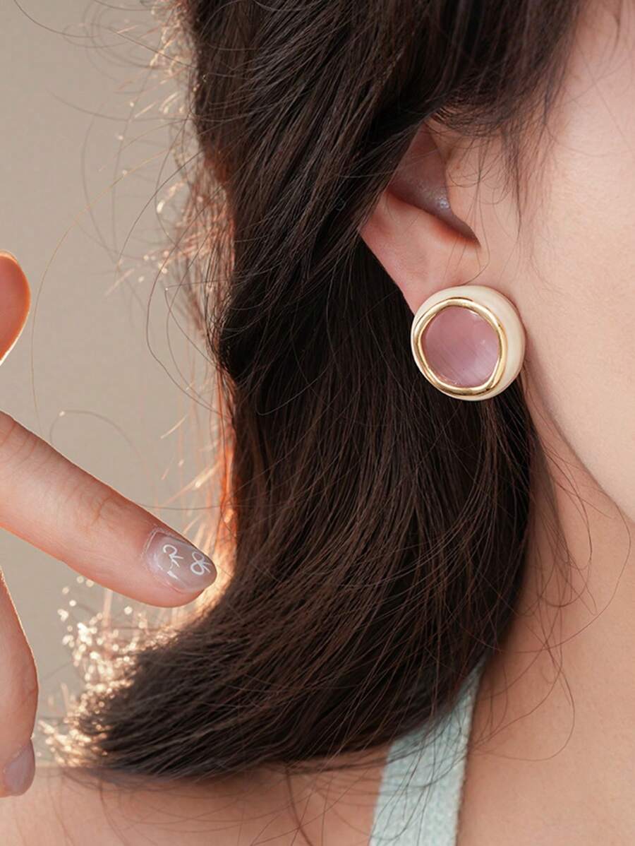 1 Paar süße rosa Katzenaugen-Stein-Hängeohrringe, Nischendesign Ohrringe für Frauen