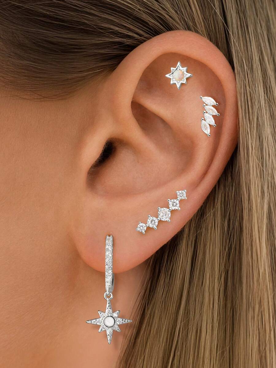 1 par de pendientes de zirconia cúbica color plateado clásico, pendientes de hélix de cartílago de cobre hipoalergénicos, adecuados para bodas, fiestas y uso diario de mujeres