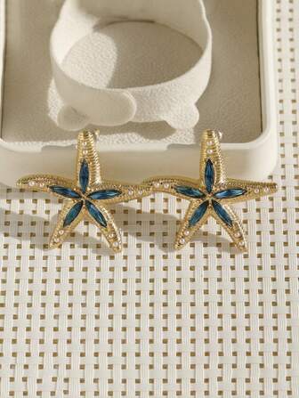 1 Pair Exaggerated Seaside Beach Ocean Star Women Earrings, Suitable For Female Travel & Beach Wear