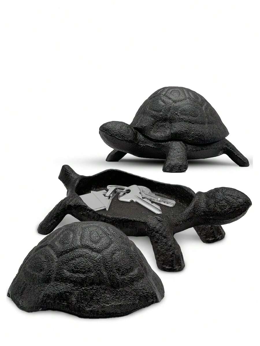 1 pièce Dispositif de dissimulation de clés en fonte de tortue - Porte-clés caché pour l'extérieur, statue de jardin décorative, point de dissimulation secret pour les clés de rechange, solution de dissimulation compacte, parfait pour les maisons, les cours et les terrasses