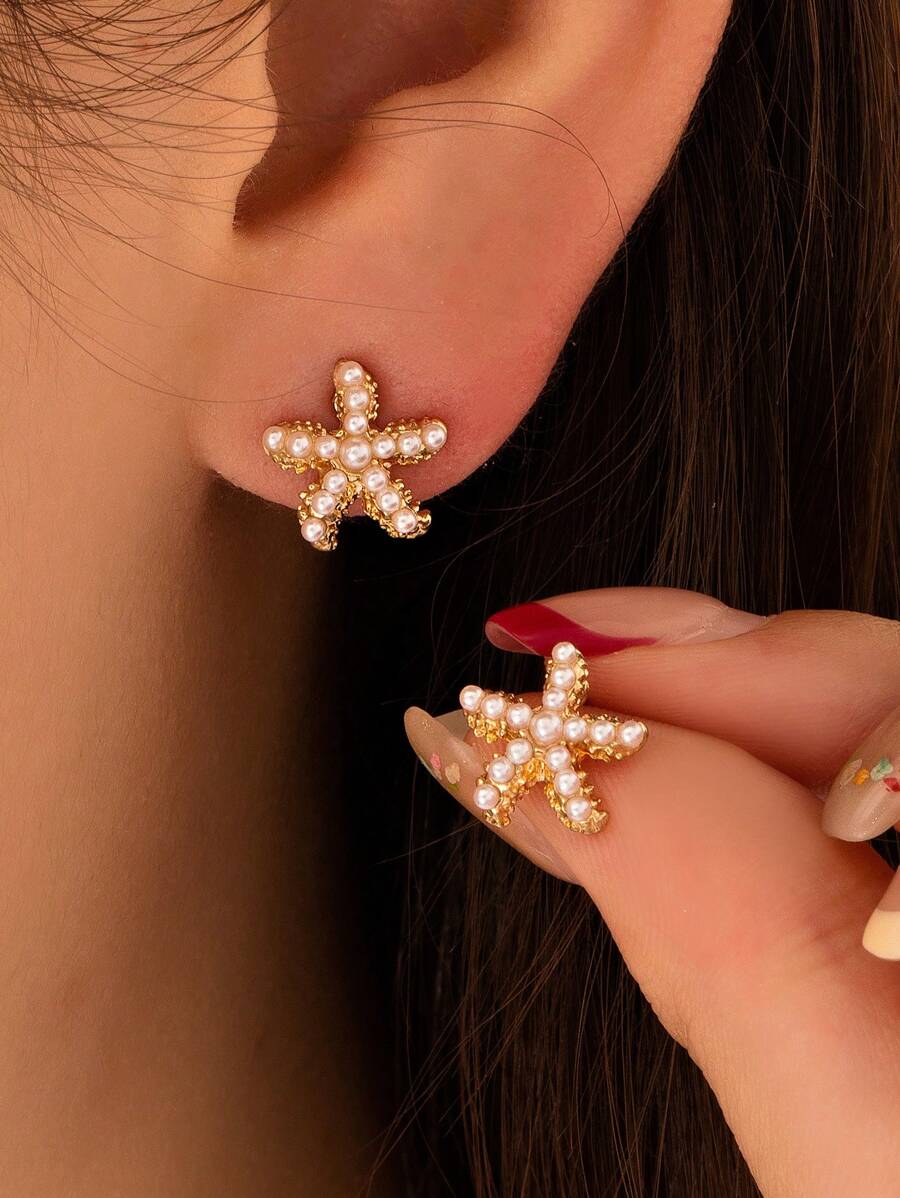 1 Pair Vintage Style Starfish Stud Earrings, Simple Fashion Earrings For Daily Wear, Beach & Holiday