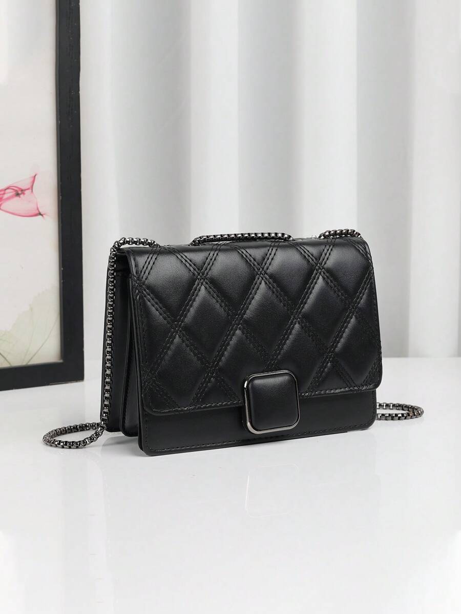 Bolsa de Ombro Acolchoada de Couro Sintético Bordada da Moda para Mulheres com Corrente Metálica, Adequada para Ir e Vir do Trabalho, Compras, Presentes, Encontros, Porta-Celular