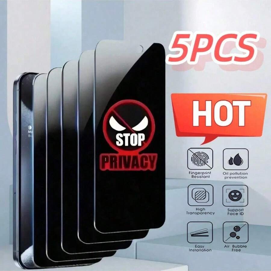 5 Stücke Anti-Spion Datenschutz Bildschirmschutzfolie kompatibel mit iPhone/Galaxy/Redmi/OPPO/Honor/Moto/Realme/Infinix, gehärtetes Glas Schutzfolie