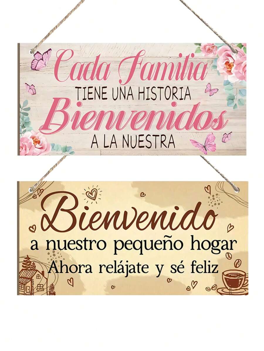1 pieza / 2 piezas Placa de bienvenida a nuestra casa de España con flores rosas, decoración de habitación rosa, decoración del hogar, decoración de la puerta, fácil de colgar, arte de pared de 8x4 pulgadas