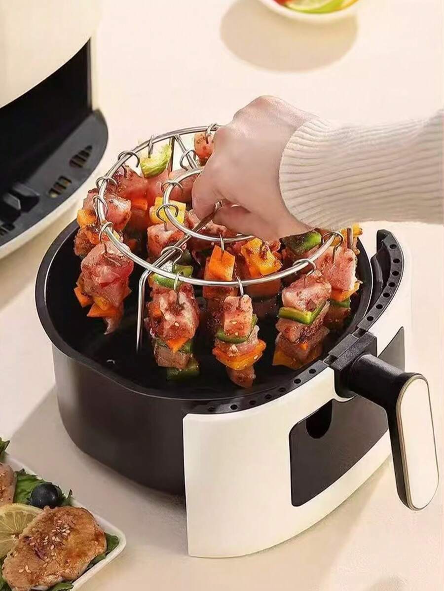 1 Set aus Edelstahl Grill + Barbecue Grill, Barbecue Set, Heißluftfritteuse, Ofen, Grill, Barbecue Grill, Küchenutensilien, Kochen, geeignet für Fleisch, Fisch, Gemüse, Obst, Feiertagsfeste, Party Geschenke, wiederverwendbare Edelstahl Barbecue Spieße und Grill