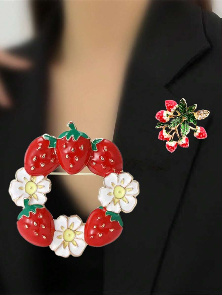 1 broche colorido de morango com frutas glaceadas, acessórios de roupas elegantes, alfinetes decorativos, design criativo