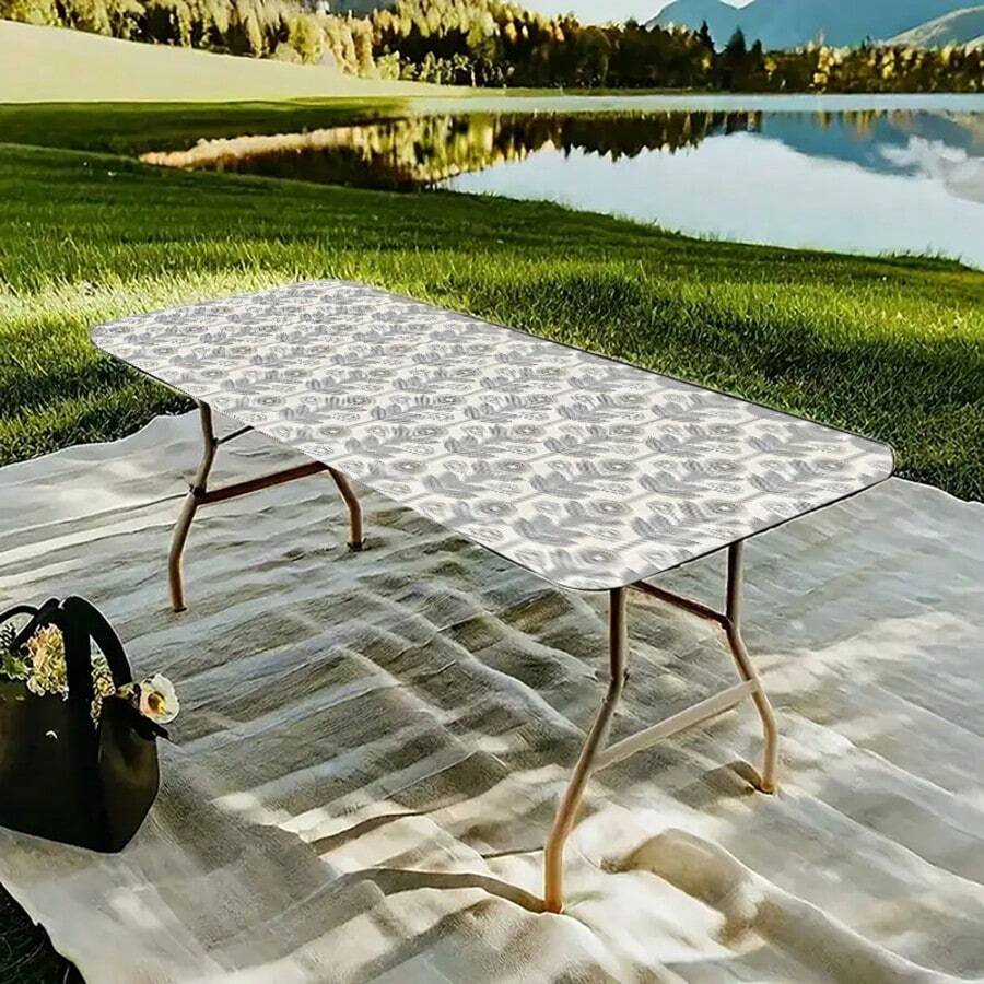 1 Stück Tischdecke mit elastischem Rand, leicht und waschbar, barockes minimalistisches Muster geeignet für Heimveranstaltungen, Outdoor-Picknicks, Themenfeiern, Innen- und Außenbereich