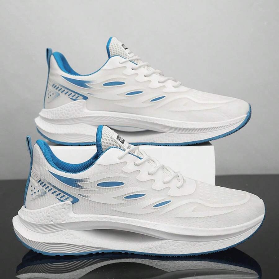 Men's Breathable Casual Running Shoes - Lightweight Low-Top Sneakers With Fabric Upper & Cushioned EVA Insole, White & Neon Green Accents For Outdoor Sports, Gym, Daily Wear - All-Season Comfort