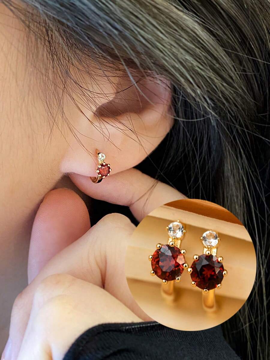 1 par de pendientes elegantes y retro de plata de ley 925 con circonita roja mini para atuendos de fiesta de mujeres