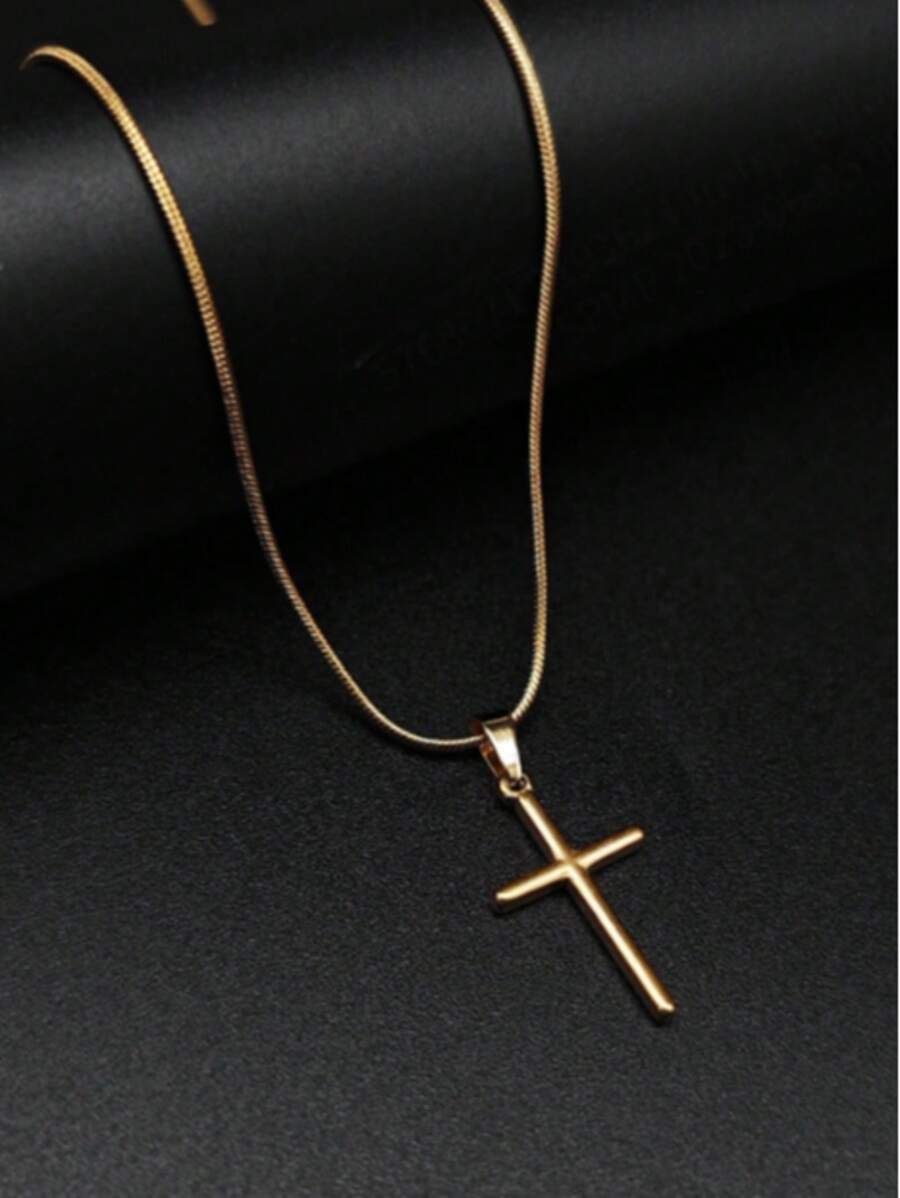 1 Stück modische, französisch-inspirierte, gepresste Öl 3D-Edelstahl-Kreuz-Halskette, exklusives Luxus-Design als vielseitiger Schmuck für Feiertage