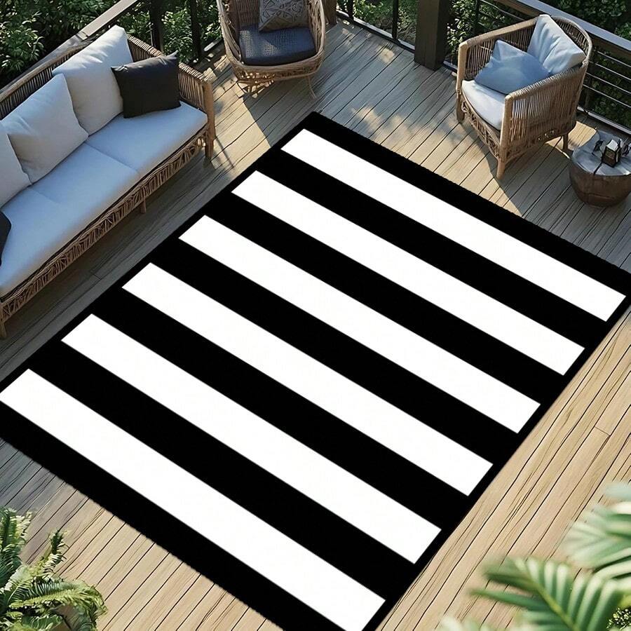 1/2 Set Modern Minimalist Black And White Striped Carpet, Living Room Carpet, Outdoor Carpet, Decorative Carpet, Hallway Carpet, Easy-To-Clean Carpet, Ideal For Bedrooms, Kitchens, And Entryways.