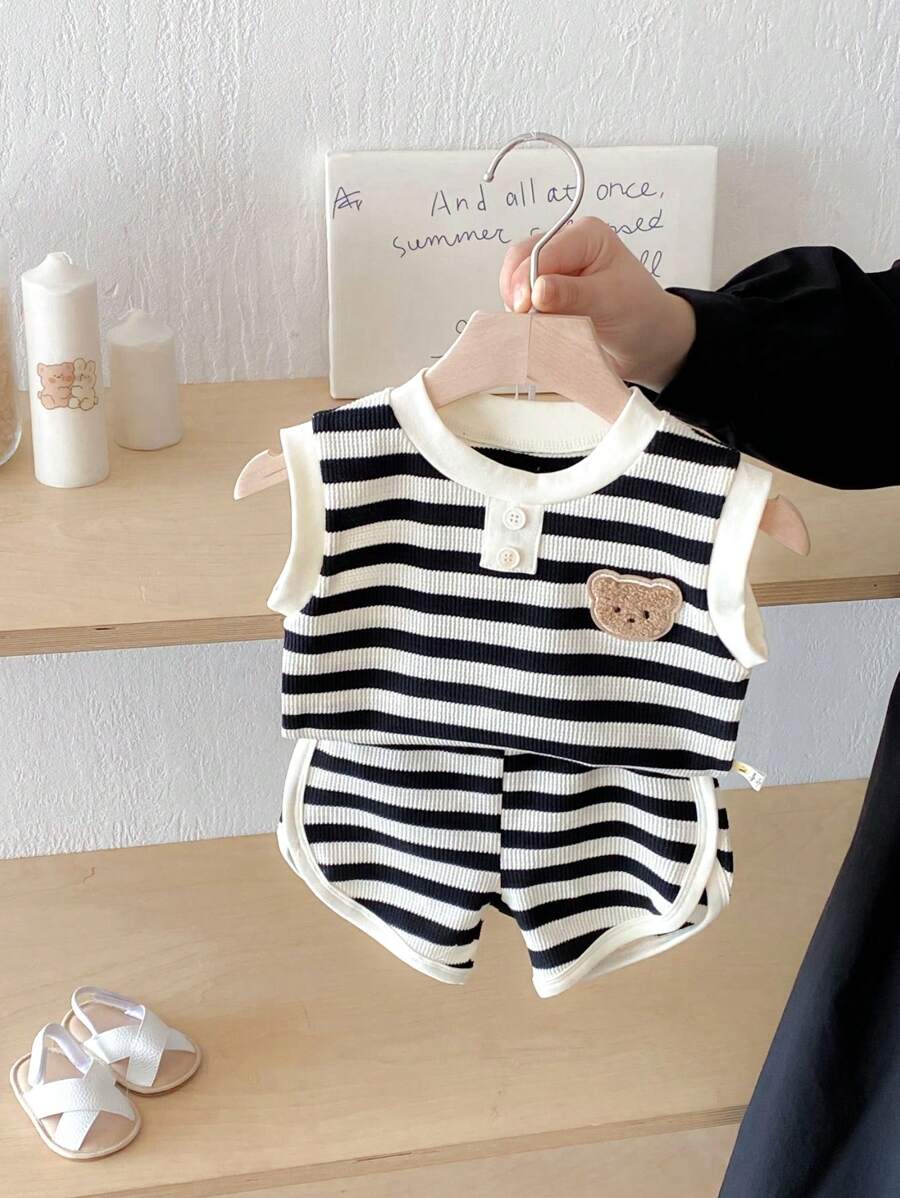 2 pièces Ensemble débardeur et short pour bébé en été, vêtements décontractés mignons pour tout-petits garçons et filles, légers