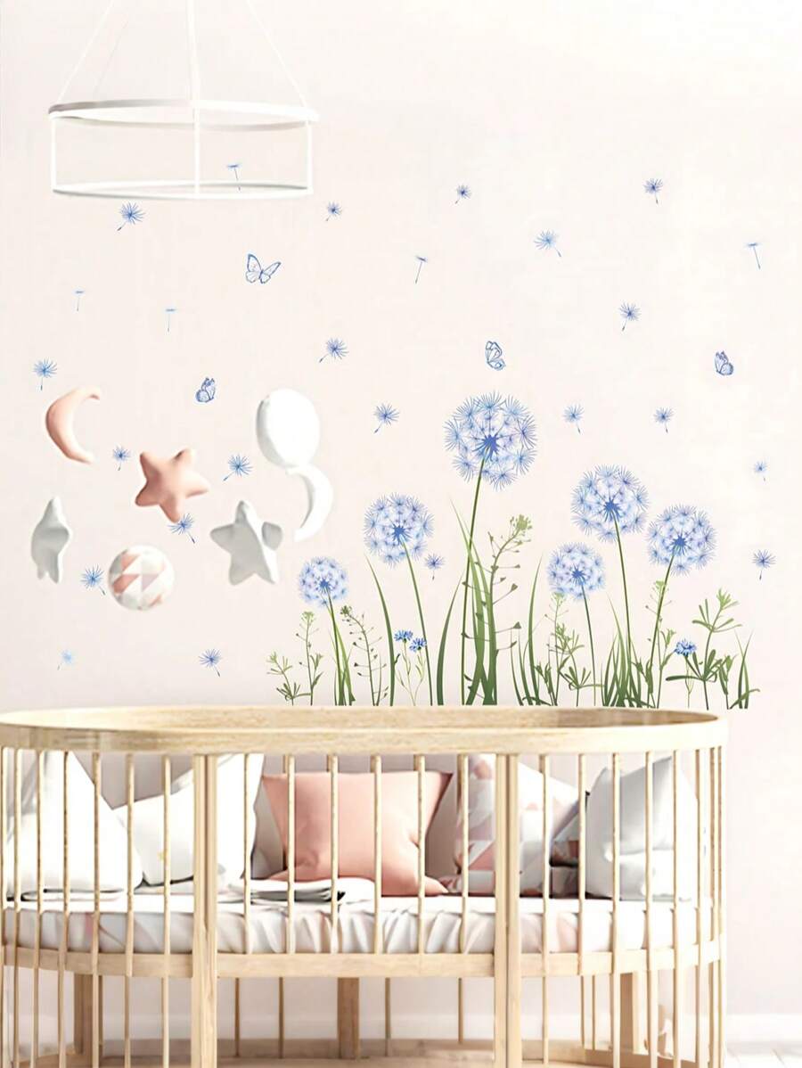 1 Pc Creative Blue PVC Waterproof Dandelion Removable Wall Decal For Living Room Decoration Bedroom Decoration Window Decoration Kitchen Decoration TV Wall Background Decoration Bathroom Decoration And Home Decoration Wall Stickers Wall Decor Wall Sticker Personalised Stickers