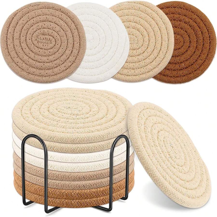 Set de 4 piezas/8 piezas de posavasos absorbentes, posavasos minimalistas con forro de tela no tejida, adecuados para mesas de café, decoración del hogar, bares y regalos - Serie marrón