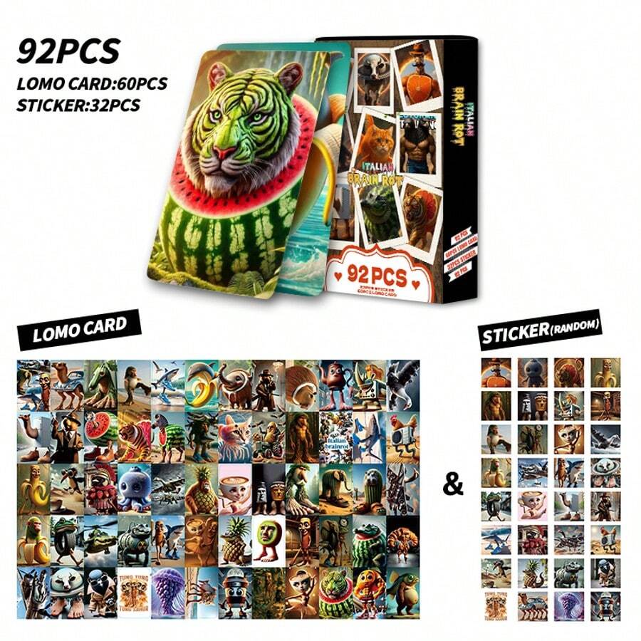 pokemon 92PCS Italian Brainrot Animals TungTungTung Sahur, Tung Tung Sahur Card, Tralalero Tralala, Lirili Larlla, Bombardiro Ctocodilo, Boneca Ambalam, Brr Brr Patapim, Suitable For Party Games, Card Collection, Party Gifts, Themed Party Games, Birthday Gifts