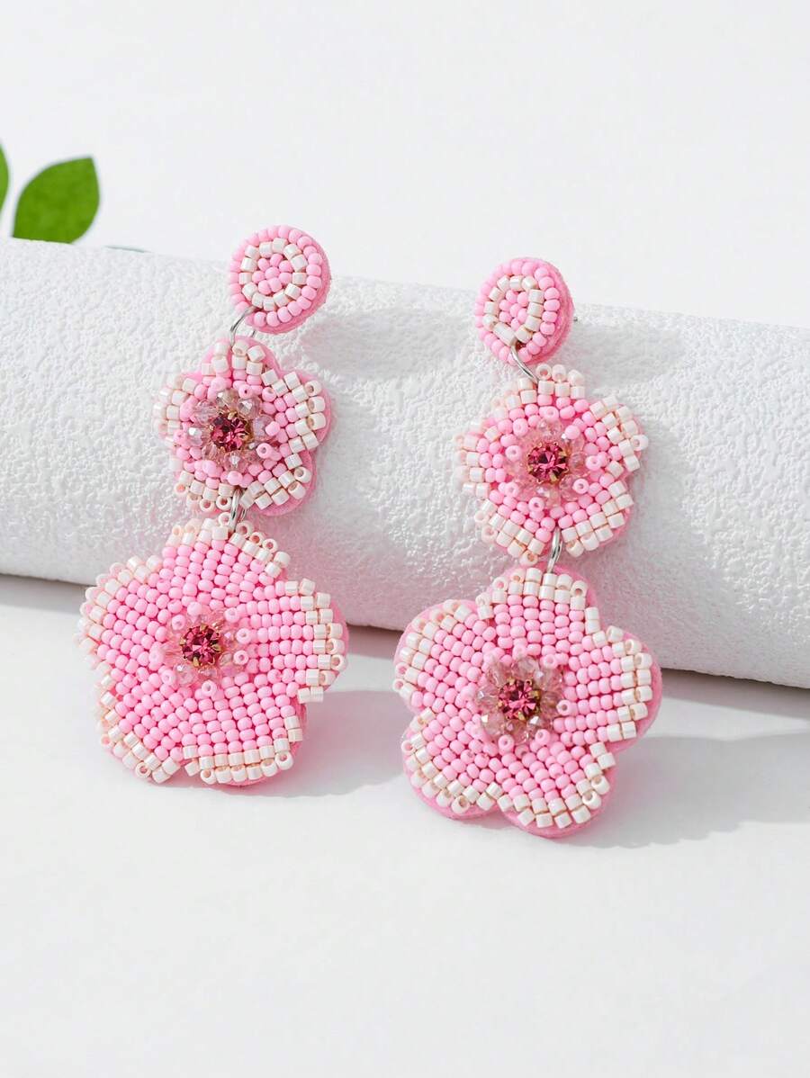 1 Pair Handcrafted Elegant Luxurious Vibrant Vintage Beaded Floral Bohemian Earrings, Suitable For Women's Daily, Festival, Holiday Wear