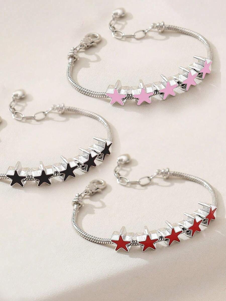 1pc Simple Fashion Drip-Oil Five-Pointed Star Beaded Copper Bracelet For Women Personalized DIY Chain Bracelet
