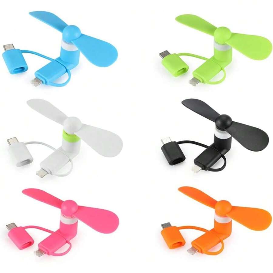 A Plus Cell Phone Fan 3-In-1 Mobile Phone Fans Compatible With//Android Smartphone/Tablet Fit Micro USB/Type C/Port Fan Colorful And Powerful Fans(6-Pack)