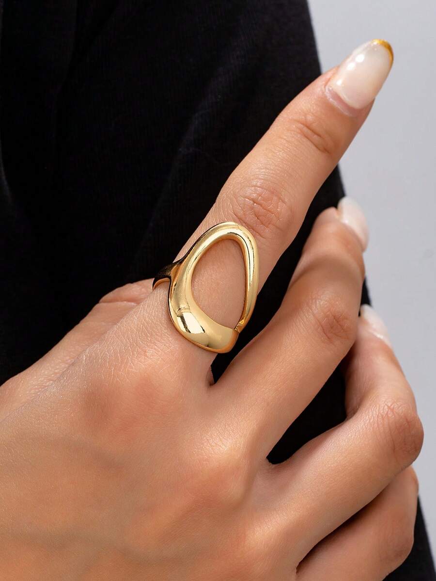 1 pieza Anillo metálico liso de diseño geométrico de moda, joyería minimalista hueca adecuada para uso diario, unisex
