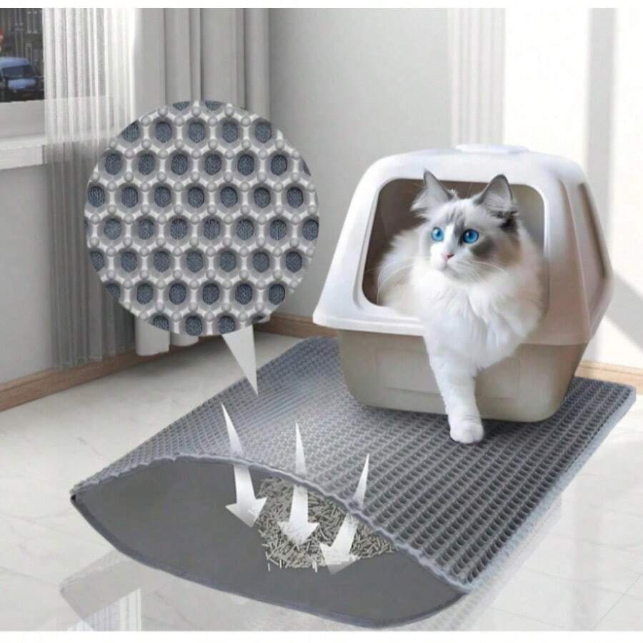 1 PC Tapete para areia de gato de estimação, à prova d'água, dupla camada, armadilha para areia de gato, tapete para caixa de areia de animal de estimação, almofada de limpeza, tapete para coleta de areia de gato (à prova d'água para areia de gato/cachorro), também pode ser usado como base para tigela de cachorro, suprimentos e acessórios para gatos