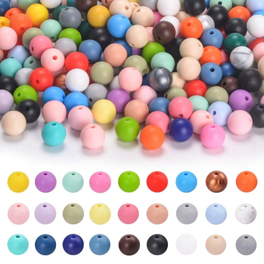 100 Stücke Großpack gemischte Silikonperlen Set (12 mm Standard) - professionelle DIY-Schmuckherstellung Zubehör für Armbänder/Anhänger/Schlüsselanhänger/Ausweisbänder | Riesiges Bastelset mit Perlenhalter & Modeschmuckperlen (Klassenraum Set/Stressabbau Geschenk)