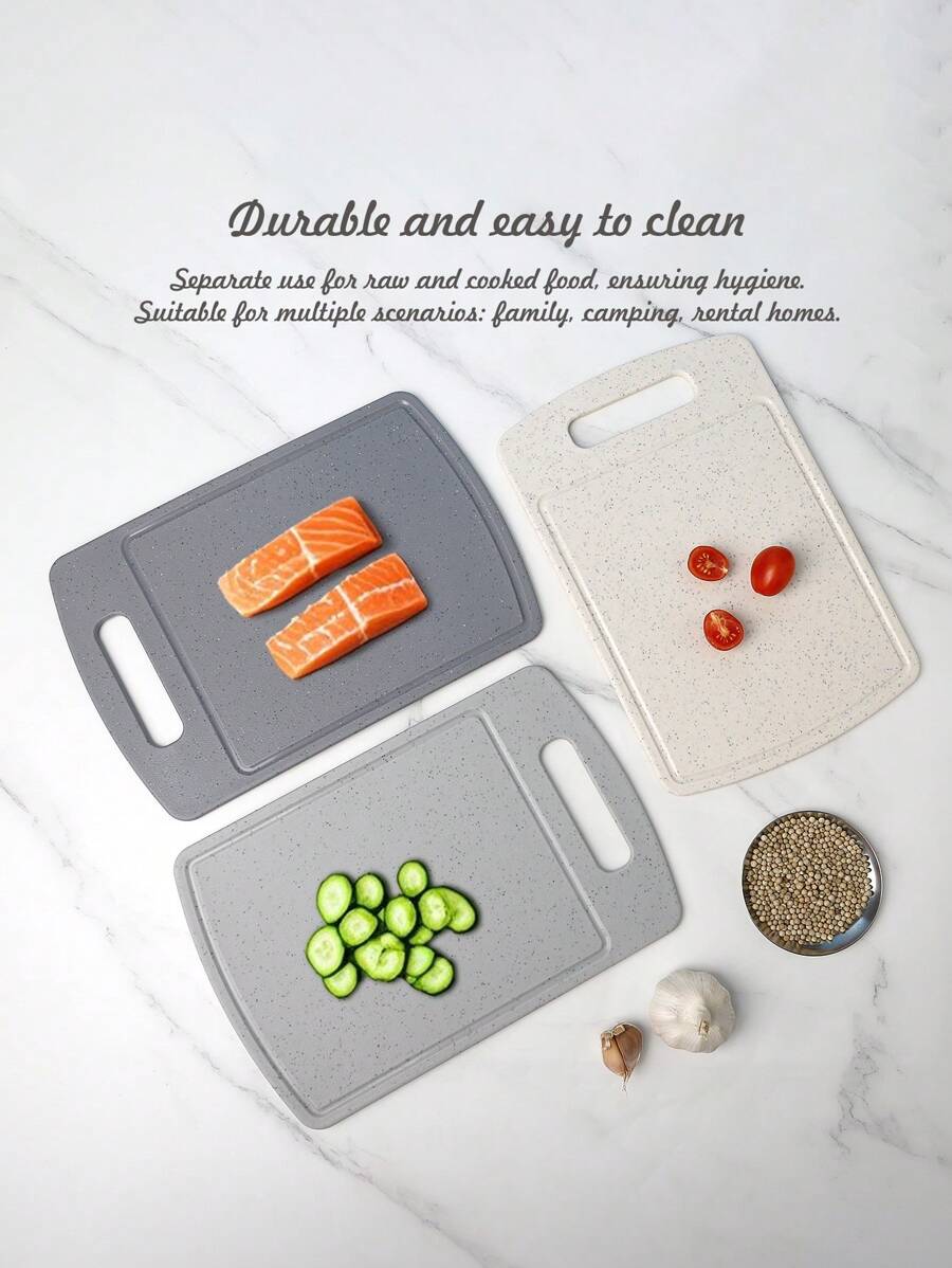 1pc/3pcs Multi-Purpose Plastic Cutting Board, Double-Sided Chopping Board For Cooked Food & Raw Food, Ideal For Kitchen, Home, College Dorm, Apartment