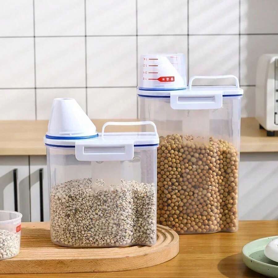 1.5/2kgKitchen Boxes & Jars Food Storage Bucket Portable Moistureproof Storage Tank With Scale Cup Food Bucket Kitchen Organizer