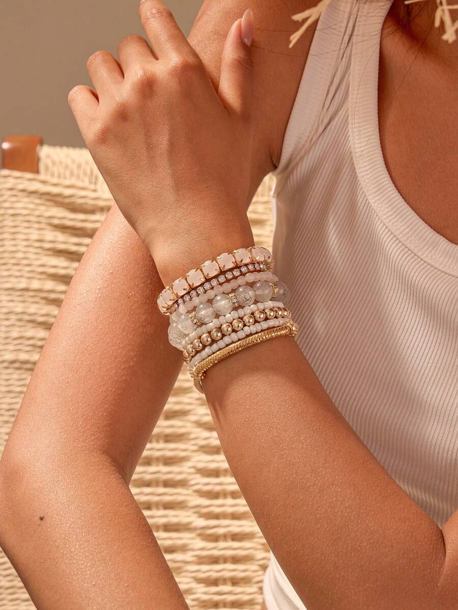 Conjunto de 8 pulseiras de liga de estilo elegante para mulheres