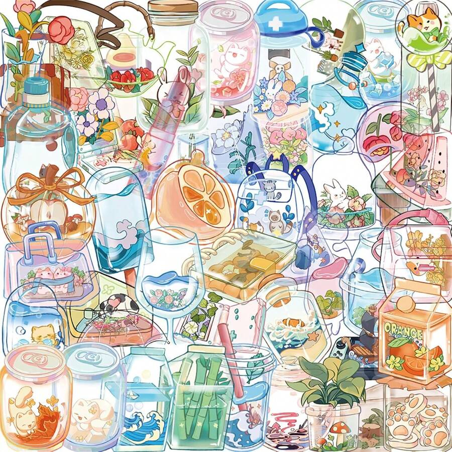 50 Pezzi Adesivi In Vetro Trasparenti, Adesivi A Tema Carino E Cartoonesco, Impermeabili Nello Stile INS, Ideali Per Artigianato Fai-Da-Te, Album Fotografici, Computer, Bottiglie D'acqua E Decorazioni Per Libri, Forniture Scolastiche, Rientro A Scuola