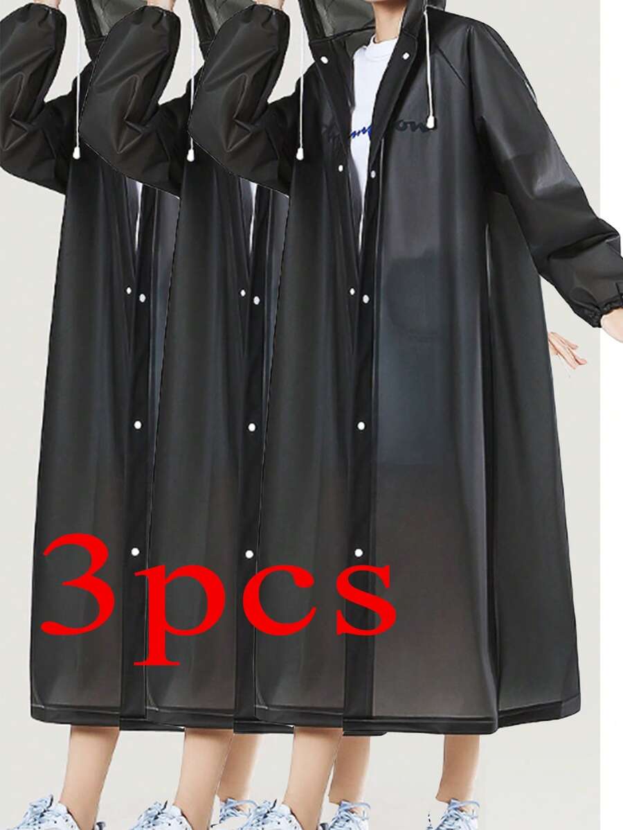 1/2/3pcs Black Reusable Rain Poncho - Fashionable Camping And Outdoor Activities Rainwear - Thick EVA Material Provides Ultimate Protection